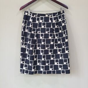 Banana Republic Womens Pencil Skirt Size 2 Silk Blend Geometric Black Cream